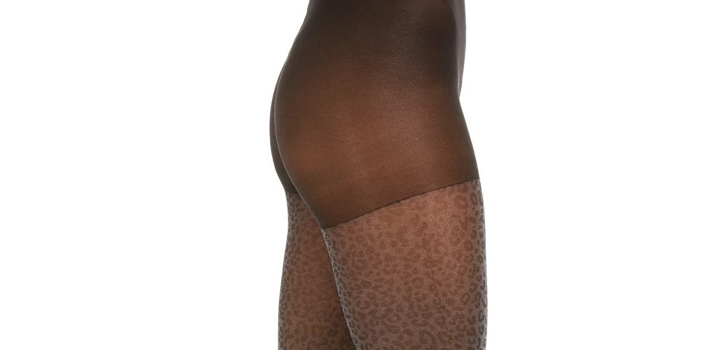 Meia-calça feminina DKNY Leopard cinza tamanho grande