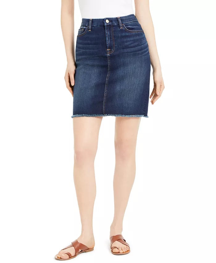 Saia jeans feminina JEN7 com bainha desfiada, azul, tamanho 18