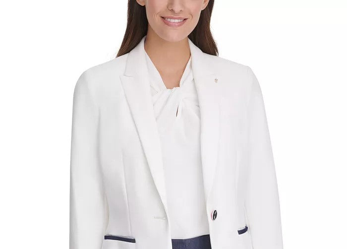 Tommy Hilfiger Blazer Feminino Piquet Knit Patch Branco Tamanho 8