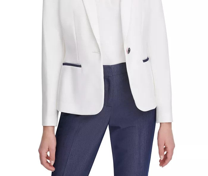 Tommy Hilfiger Blazer Feminino Piquet Knit Patch Branco Tamanho 8