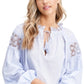 Blusa de crochê feminina En Saison, manga comprida, azul marinho, tamanho extra grande