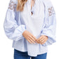 Blusa de crochê feminina En Saison, manga comprida, azul marinho, tamanho extra grande