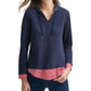 Tommy Hilfiger Moletom com capuz feminino em camadas, azul marinho, tamanho XXG