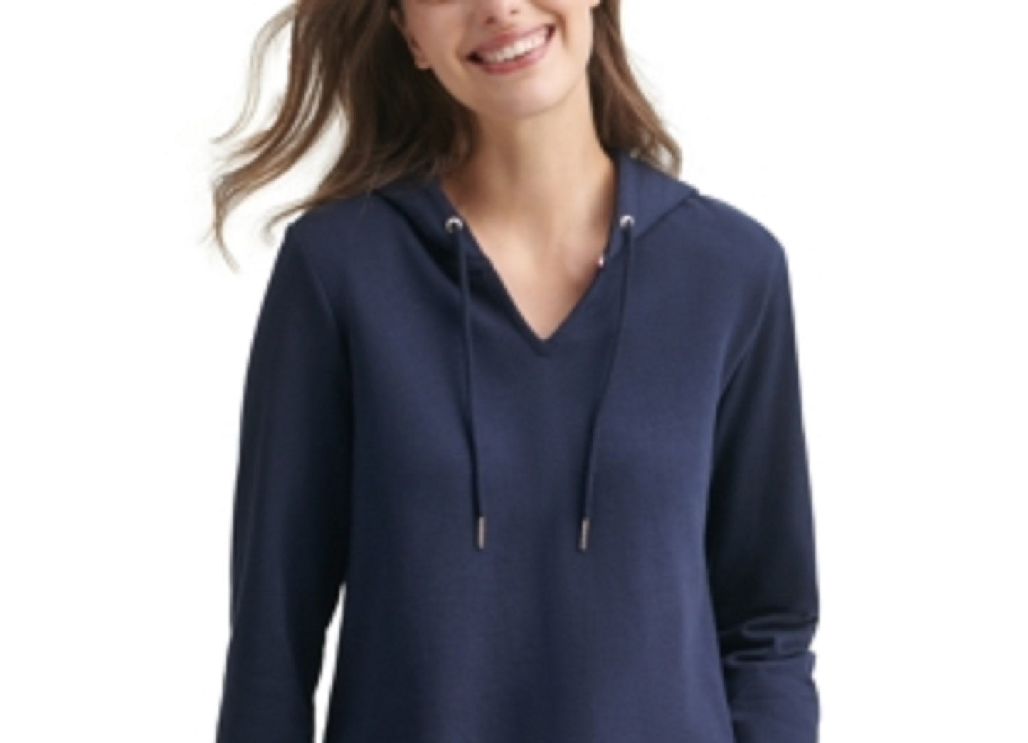 Tommy Hilfiger Moletom com capuz feminino em camadas, azul marinho, tamanho XXG