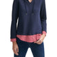 Tommy Hilfiger Moletom com capuz feminino em camadas, azul marinho, tamanho XXG