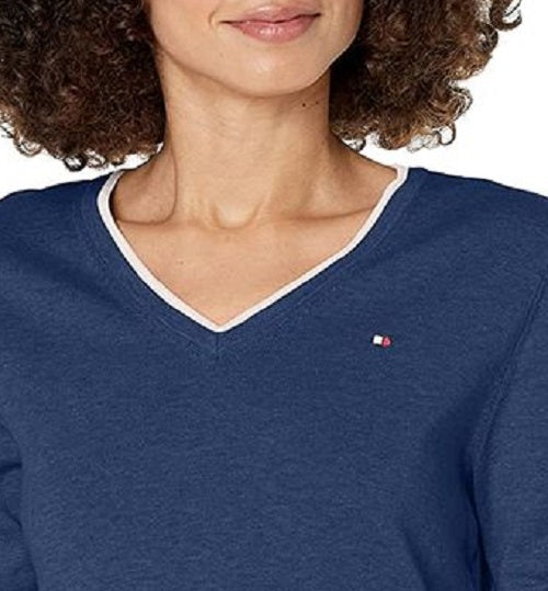 Suéter Tommy Hilfiger Feminino de Algodão com Gola V Azul Tamanho XG