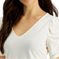 Blusa feminina JPR Studio com manga franzida, branca, tamanho grande