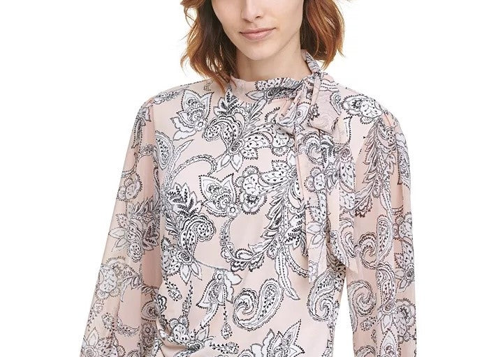 Blusa Calvin Klein Feminina Estampada com Decote em V Cinza Escuro Tamanho P