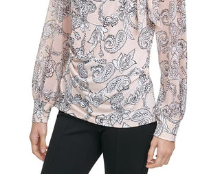 Blusa Calvin Klein Feminina Estampada com Decote em V Cinza Escuro Tamanho P