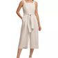 Macacão feminino DKNY listrado com cinto e pernas largas, tamanho extra grande, branco