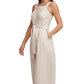 Macacão feminino DKNY listrado com cinto e pernas largas, tamanho extra grande, branco