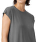 Vestido feminino Eileen Fisher com decote redondo e caimento justo, cinza, tamanho médio
