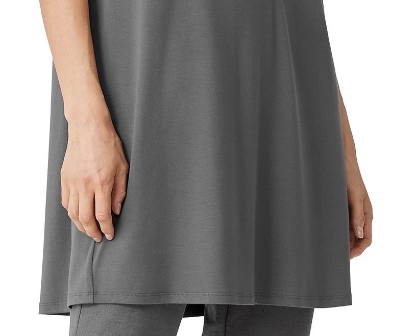 Vestido feminino Eileen Fisher com decote redondo e caimento justo, cinza, tamanho médio