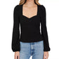 Blusa feminina Lucy Paris com decote coração e manga bufante, preta, tamanho grande