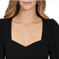 Blusa feminina Lucy Paris com decote coração e manga bufante, preta, tamanho grande