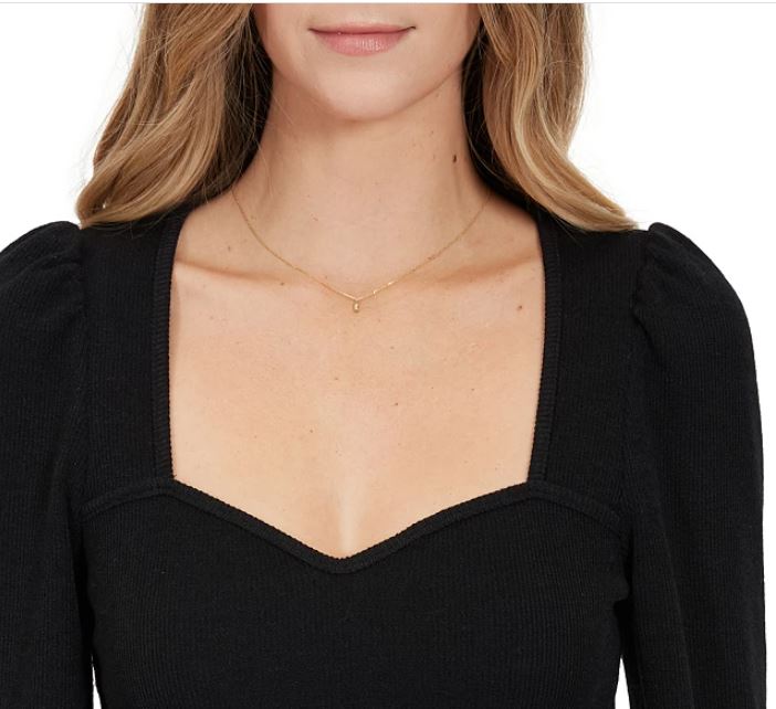 Blusa feminina Lucy Paris com decote coração e manga bufante, preta, tamanho grande