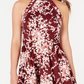Vestido estampado de gola alta com acabamento em crochê e ajuste evasê B Darlin Juniors, tamanho 7, vermelho