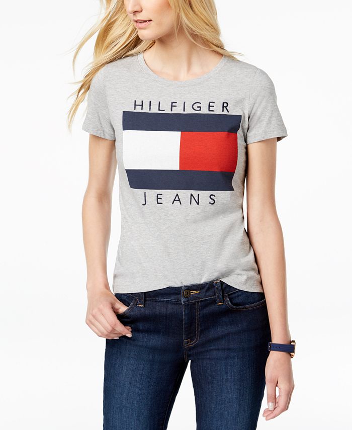 Camiseta Tommy Hilfiger Sport Logo com nó frontal, feminina, cinza, tamanho pequeno