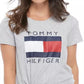 Camiseta Tommy Hilfiger Sport Logo com nó frontal, feminina, cinza, tamanho pequeno