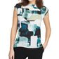 Blusa feminina DKNY com estampa de gola canoa, verde, tamanho pequeno