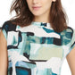Blusa feminina DKNY com estampa de gola canoa, verde, tamanho pequeno