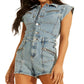 Macacão jeans Guss feminino Jett Acid Wash tamanho grande em azul com lavagem Flora tamanho grande