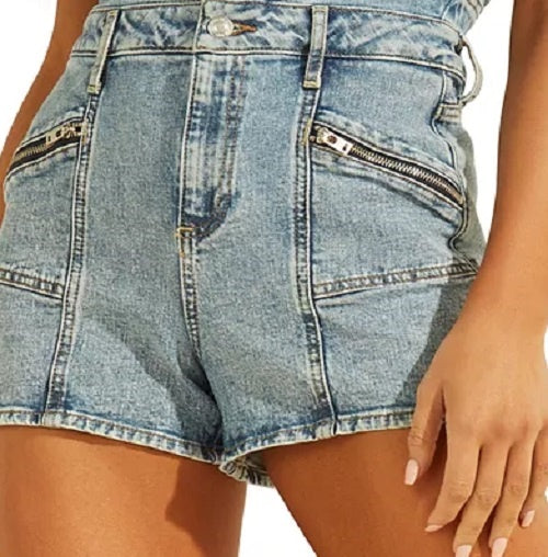 Macacão jeans Guss feminino Jett Acid Wash tamanho grande em azul com lavagem Flora tamanho grande