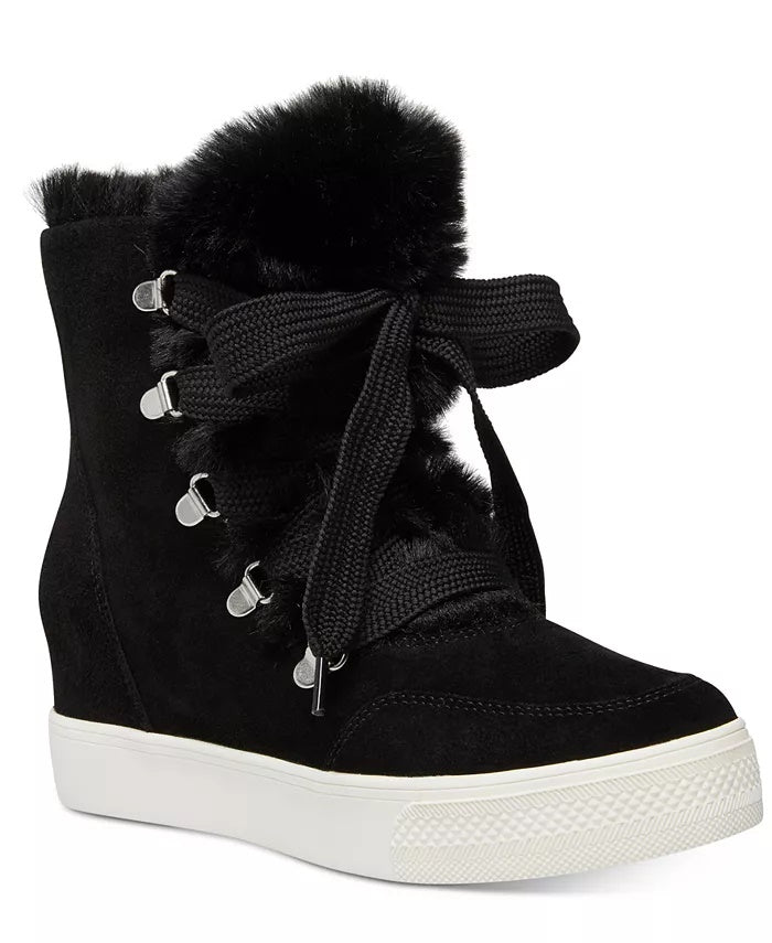 Botas de salto plataforma Steve Madden Wharton de pele sintética para mulheres, pretas, tamanho 8,5 M