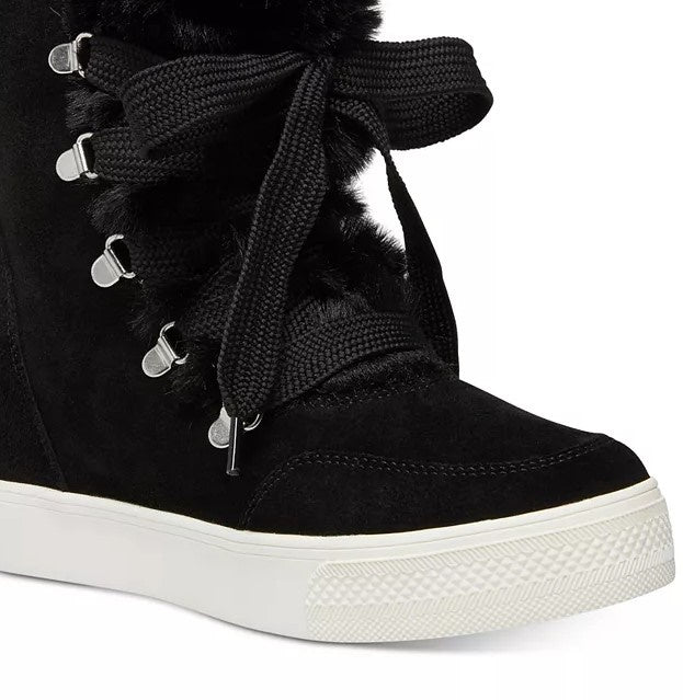 Botas de salto plataforma Steve Madden Wharton de pele sintética para mulheres, pretas, tamanho 8,5 M