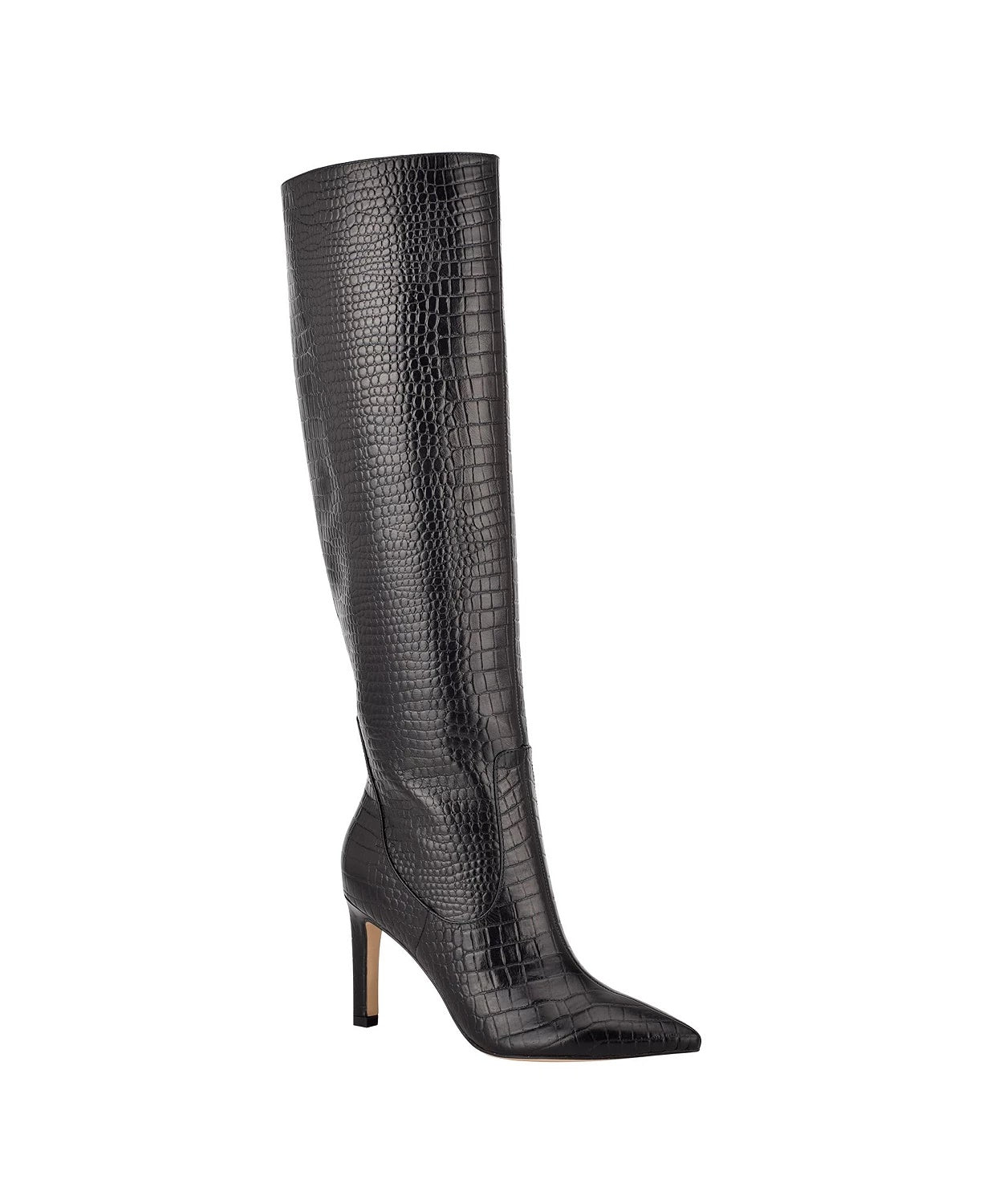 Botas de salto alto Nine West Maxim Tall femininas, pretas, couro de crocodilo, tamanho 7 M