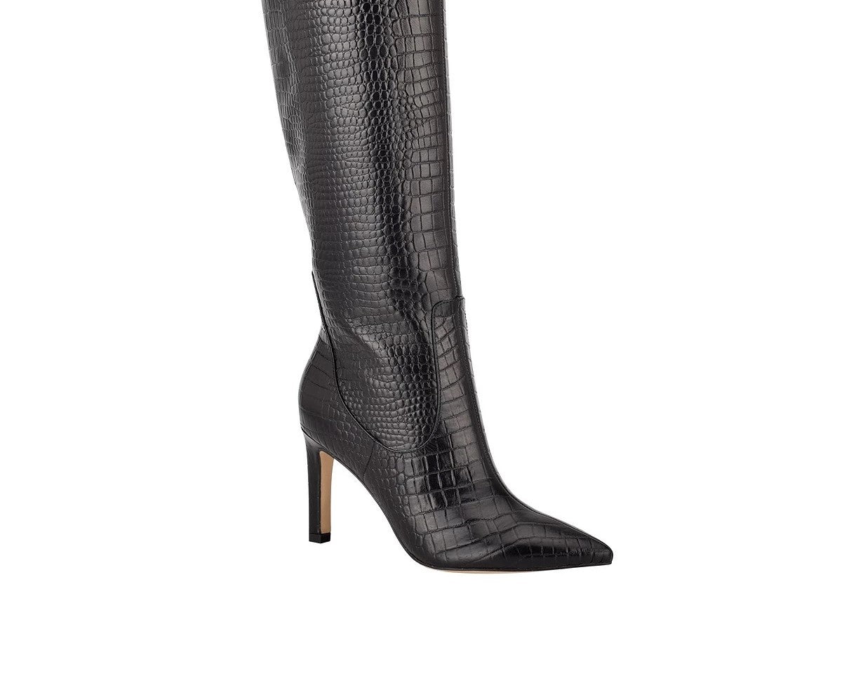 Botas de salto alto Nine West Maxim Tall femininas, pretas, couro de crocodilo, tamanho 7 M