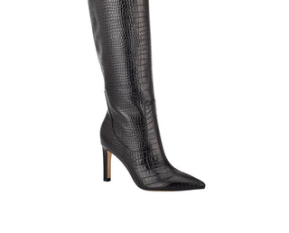 Botas de salto alto Nine West Maxim Tall femininas, pretas, couro de crocodilo, tamanho 7 M