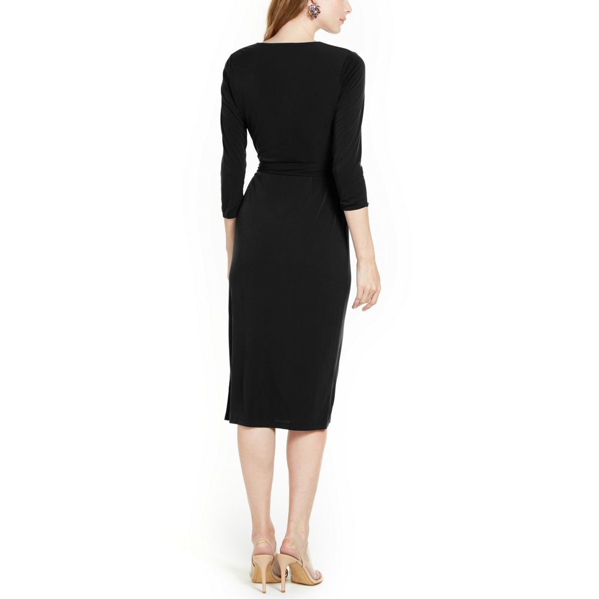 Vestido envelope falso com amarração lateral feminino da INC International Concepts, preto, tamanho grande