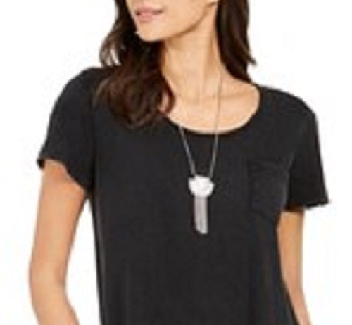 Vestido estilo camiseta feminino com um bolso, preto, tamanho grande
