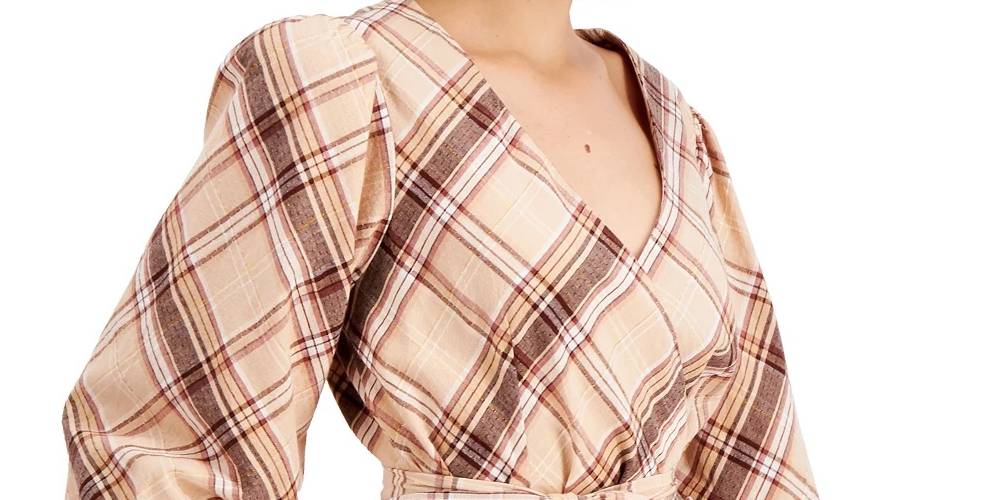 Vestido envelope feminino com mangas bufantes da INC International Concepts, dourado, tamanho 10