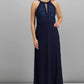 Vestido de noite feminino com decote halter e renda, azul marinho, tamanho 10