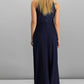 Vestido de noite feminino com decote halter e renda, azul marinho, tamanho 10