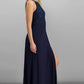 Vestido de noite feminino com decote halter e renda, azul marinho, tamanho 10