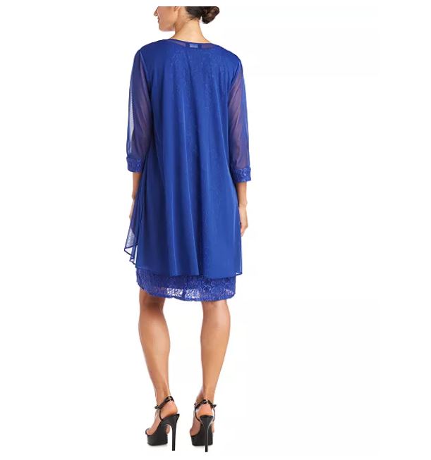 Vestido e jaqueta R &amp; M Richards femininos com bainha de renda enfeitada