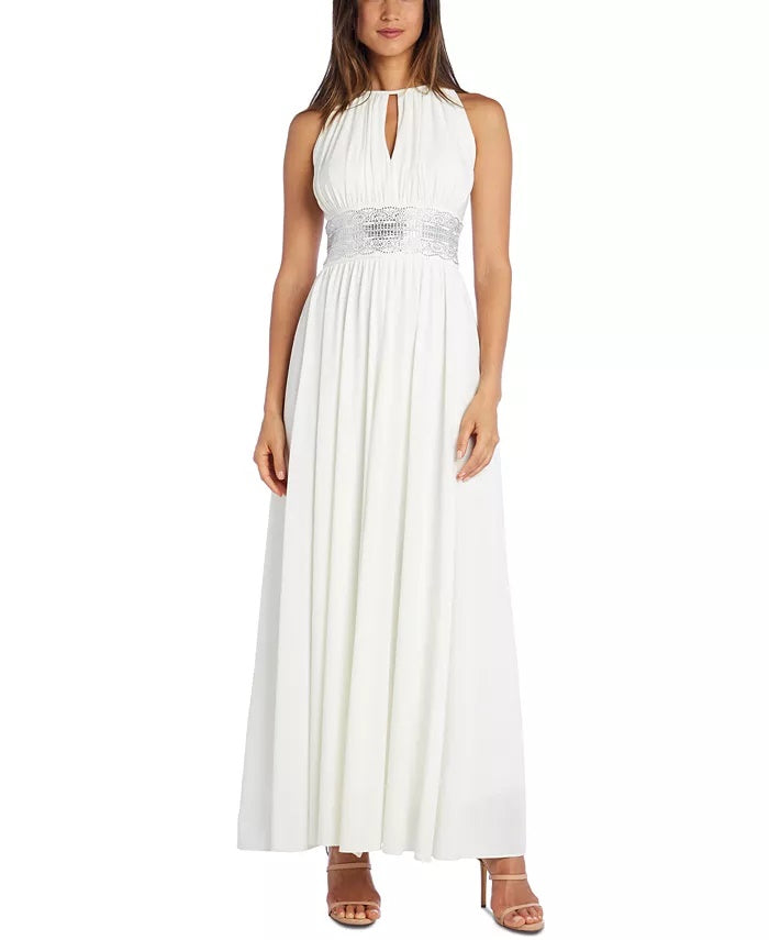 Vestido feminino R &amp; M Richards com decote em forma de fechadura, branco, tamanho 8