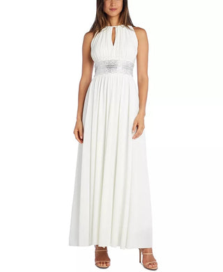 Vestido feminino R &amp; M Richards com decote em forma de fechadura, branco, tamanho 8