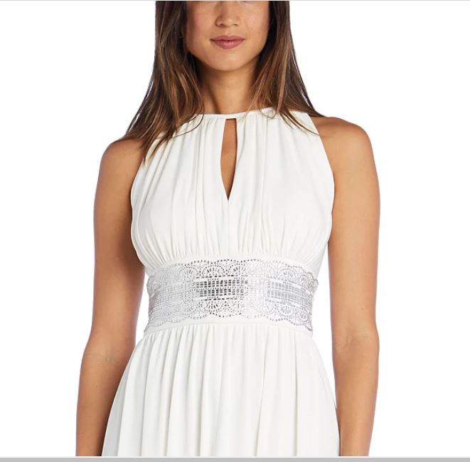 Vestido feminino R &amp; M Richards com decote em forma de fechadura, branco, tamanho 8