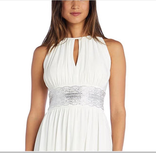 Vestido feminino R &amp; M Richards com decote em forma de fechadura, branco, tamanho 8