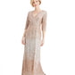 Vestido feminino R &amp; M Richards com lantejoulas bege tamanho 12 pequeno