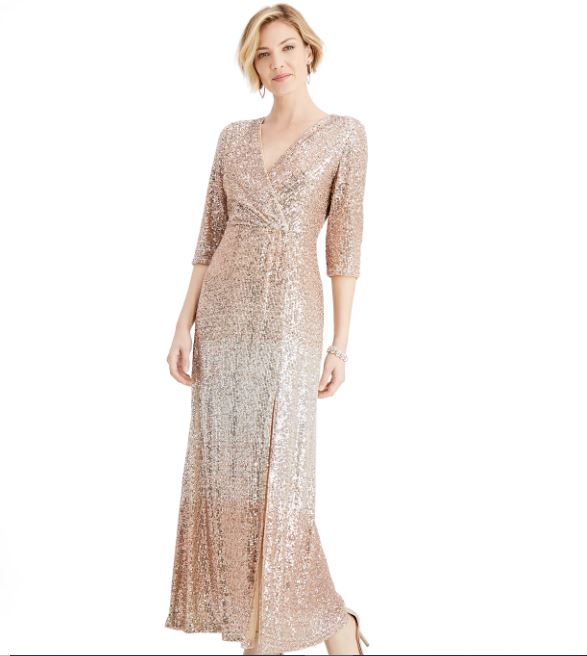 Vestido feminino R &amp; M Richards com lantejoulas bege tamanho 12 pequeno