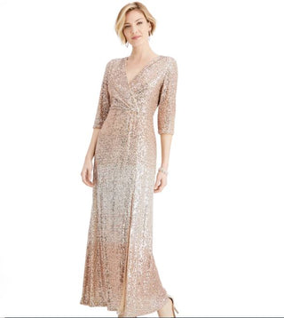 Vestido feminino R &amp; M Richards com lantejoulas bege tamanho 12 pequeno