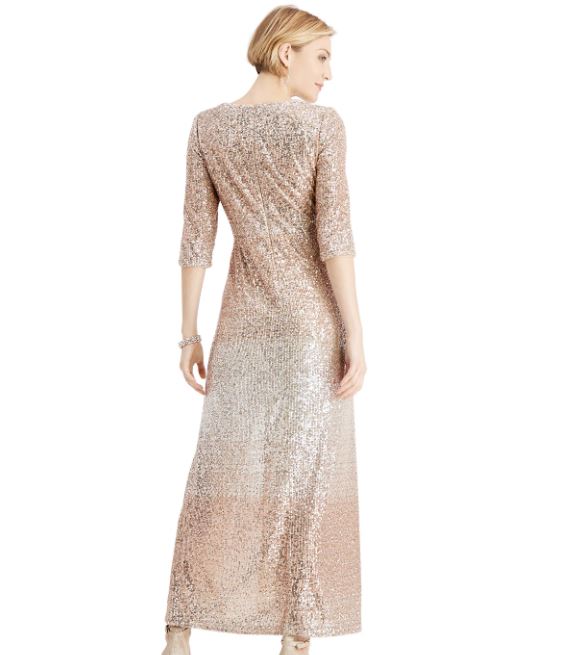 Vestido feminino R &amp; M Richards com lantejoulas bege tamanho 12 pequeno