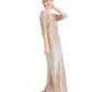 Vestido feminino R &amp; M Richards com lantejoulas bege tamanho 12 pequeno