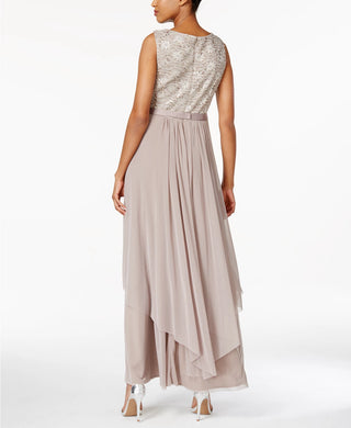 Vestido e jaqueta femininos R &amp; M Richards com cinto e lantejoulas, bege, tamanho 16