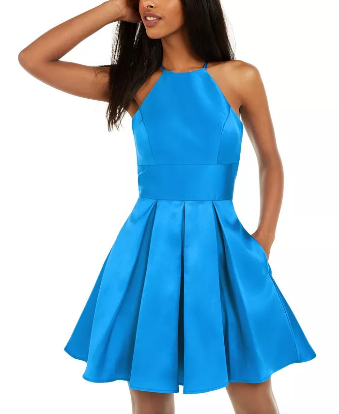 Vestido Halter Fit &amp; Flare B Darlin Juniors Azul Brilhante Tamanho 11/12